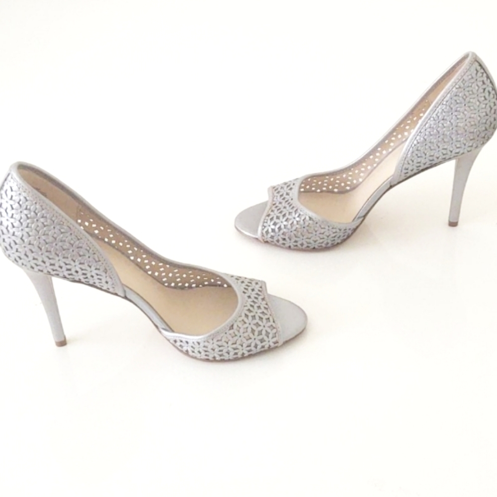 Nine West Silver Open Toe Heels 8.5